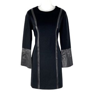 Drew black faux leather trim bell sleeve dress